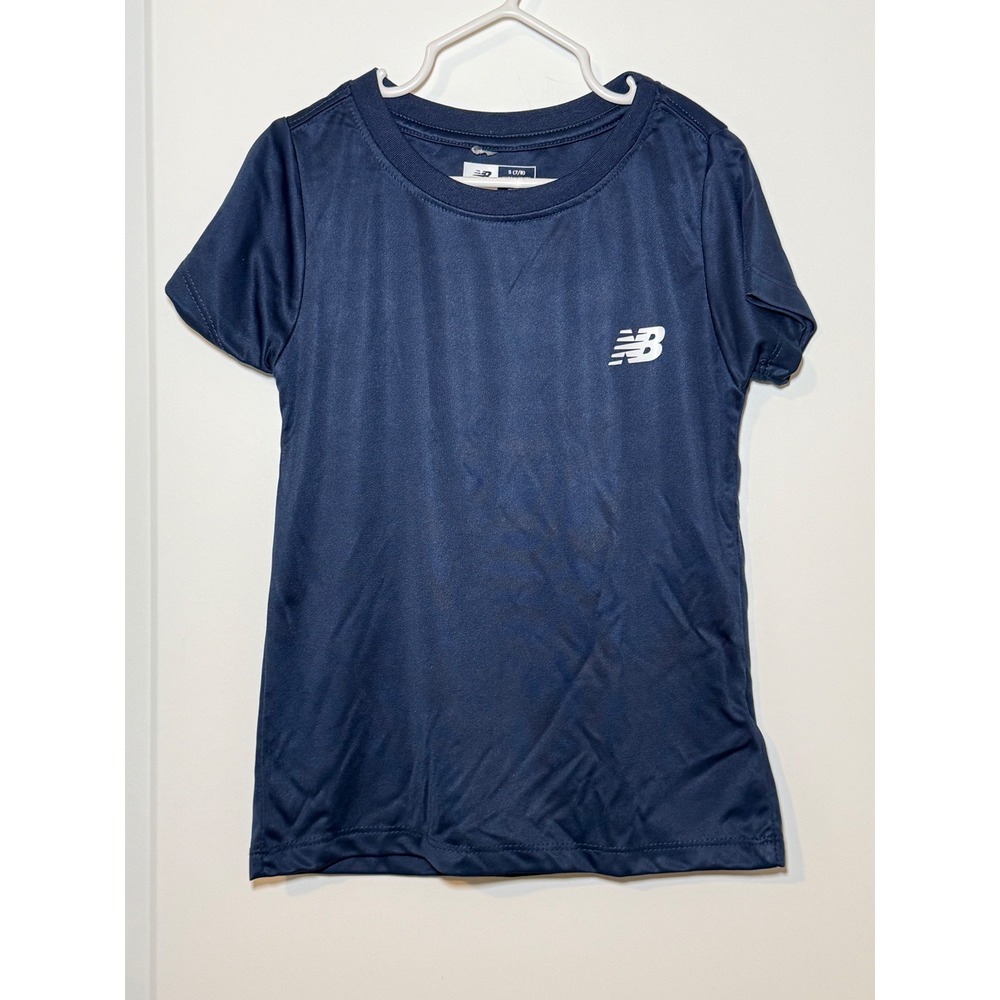 New Balance Kids Navy Blue Activewear Performance T-Shirt Size S 7/8 NB Logo